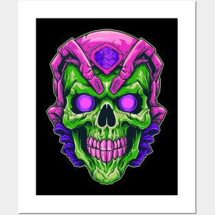Monster Alien Retro Skull Posters and Art